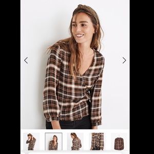 Madewell Plaid Gauze Double-Tie Wrap Top